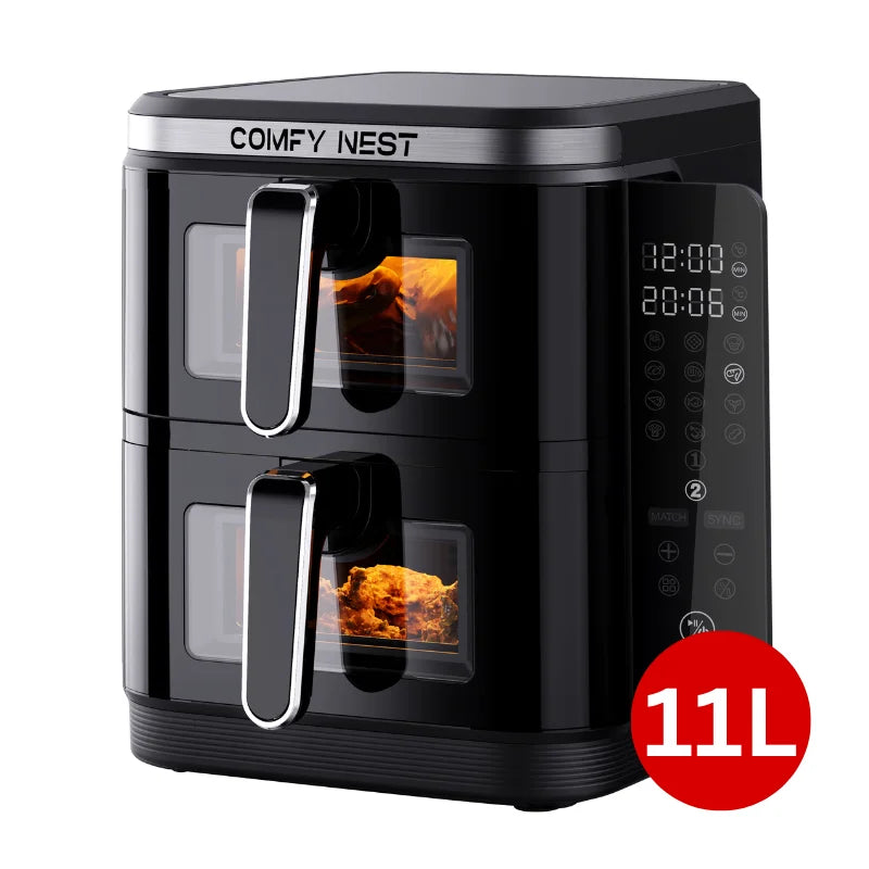Friteuse à air chaud Air fryer double panier verticale avec fenêtre 11L 2800W