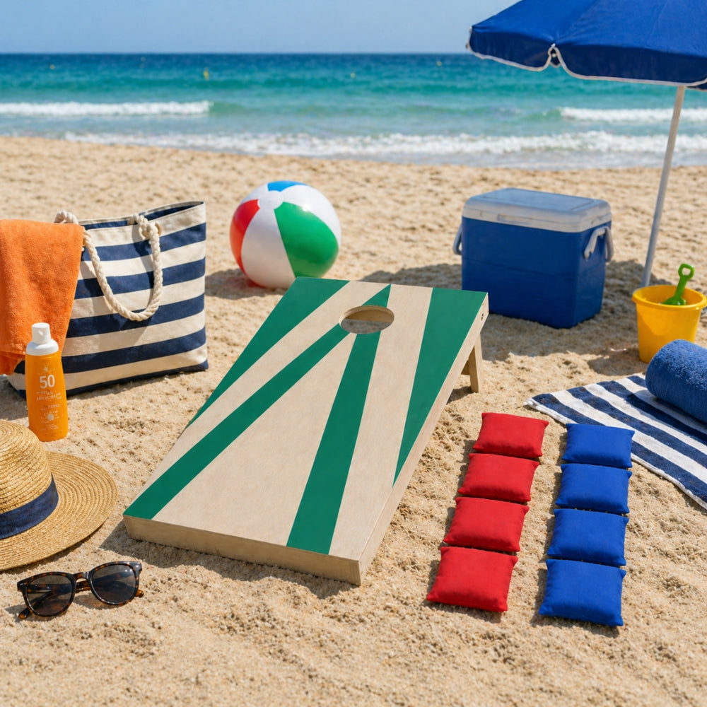 Jeu de Cornhole en Bois – Planche + 8 Sacs Colorés | Jeu d’Adresse Extérieur pour Jardin & Famille