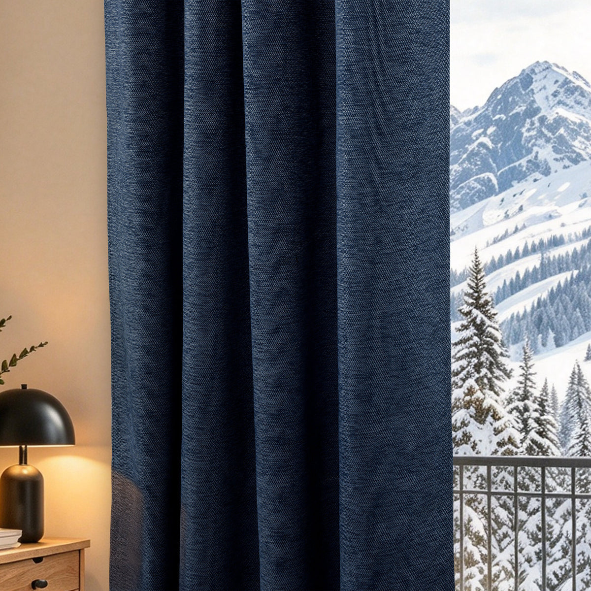 Rideau occultant phonique et thermique doublé polaire 140 x 240 cm "Arctica" 100% opaque Bleu Nuit BLEUNUIT