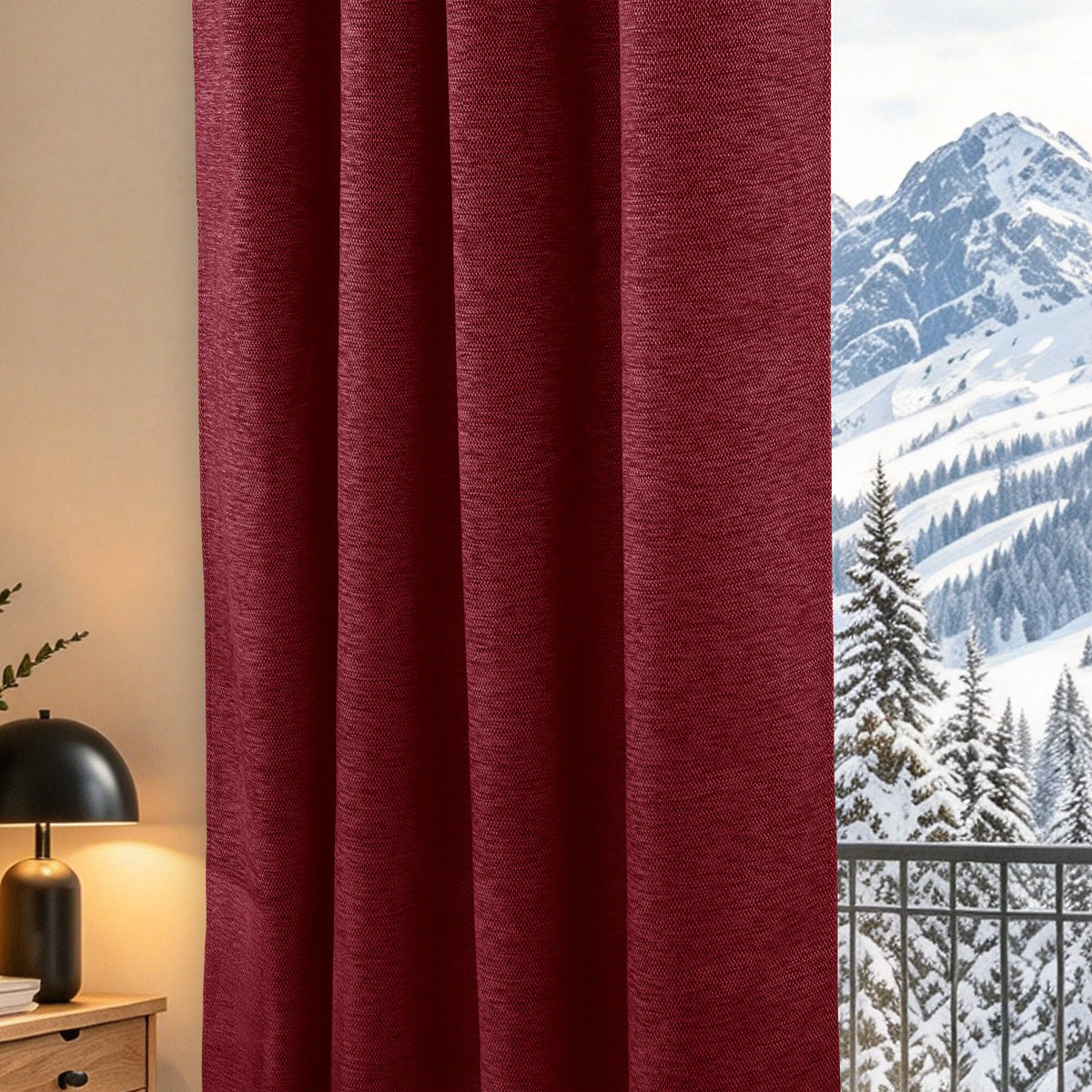 Rideau occultant phonique et thermique doublé polaire 140 x 240 cm "Arctica" 100% opaque Cerise