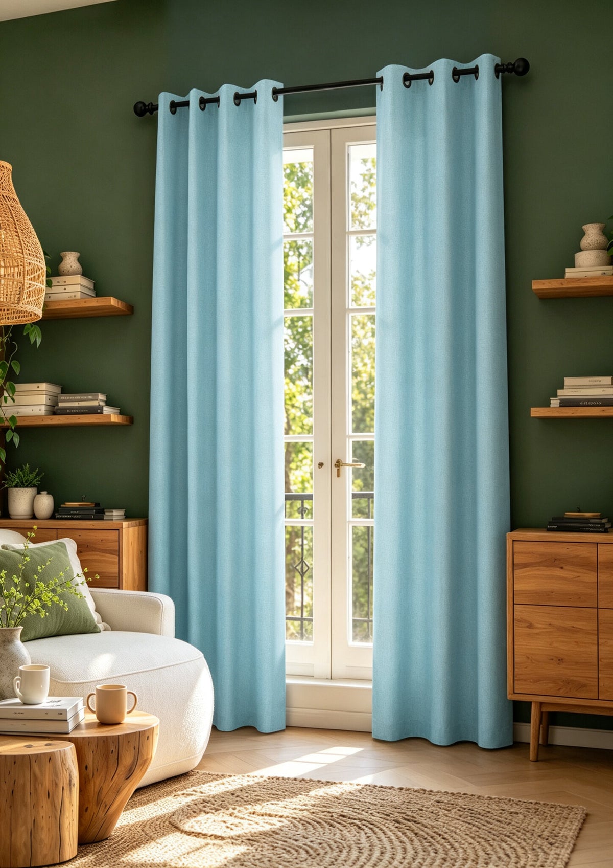 Rideau 100% occultant + 8 œillets 140 x 240 cm Polyester chambray "Cocooning" Azur