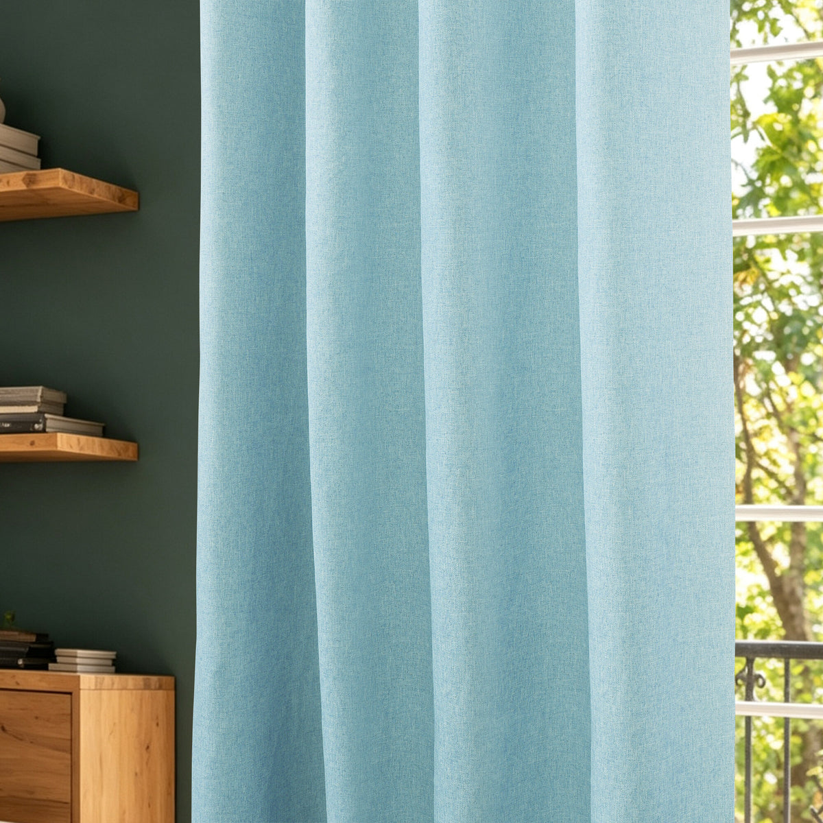 Rideau 100% occultant + 8 œillets 140 x 240 cm Polyester chambray "Cocooning" Azur