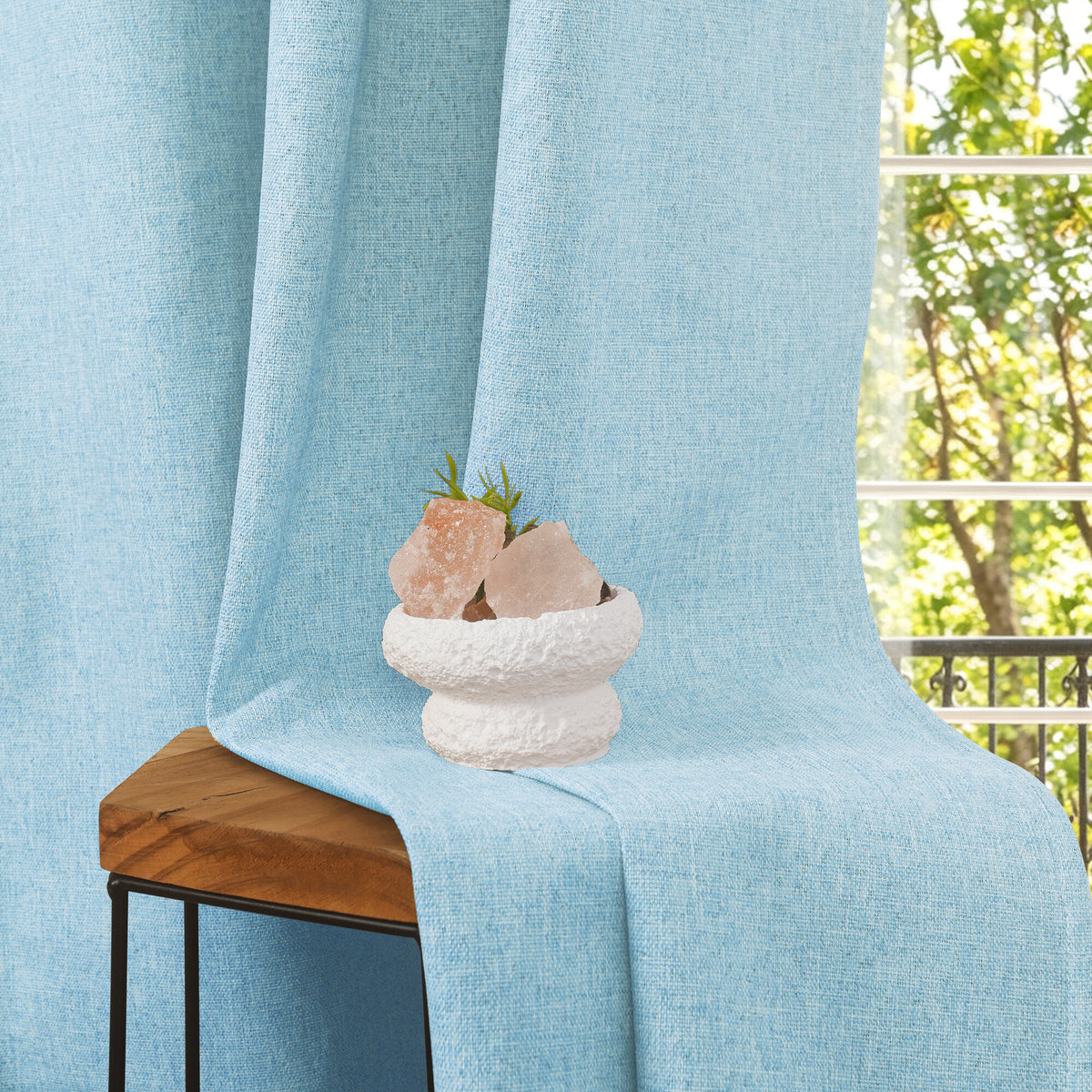 Rideau 100% occultant + 8 œillets 140 x 240 cm Polyester chambray "Cocooning" Azur