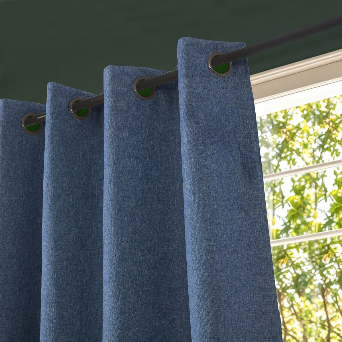 Rideau 100% occultant + 8 œillets 140 x 240 cm Polyester chambray "Cocooning" Bleu Jean BLEUJEAN