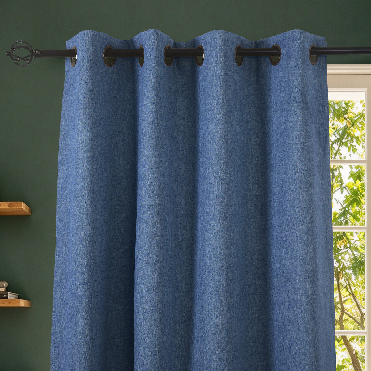 Rideau 100% occultant + 8 œillets 140 x 240 cm Polyester chambray "Cocooning" Bleu Jean BLEUJEAN