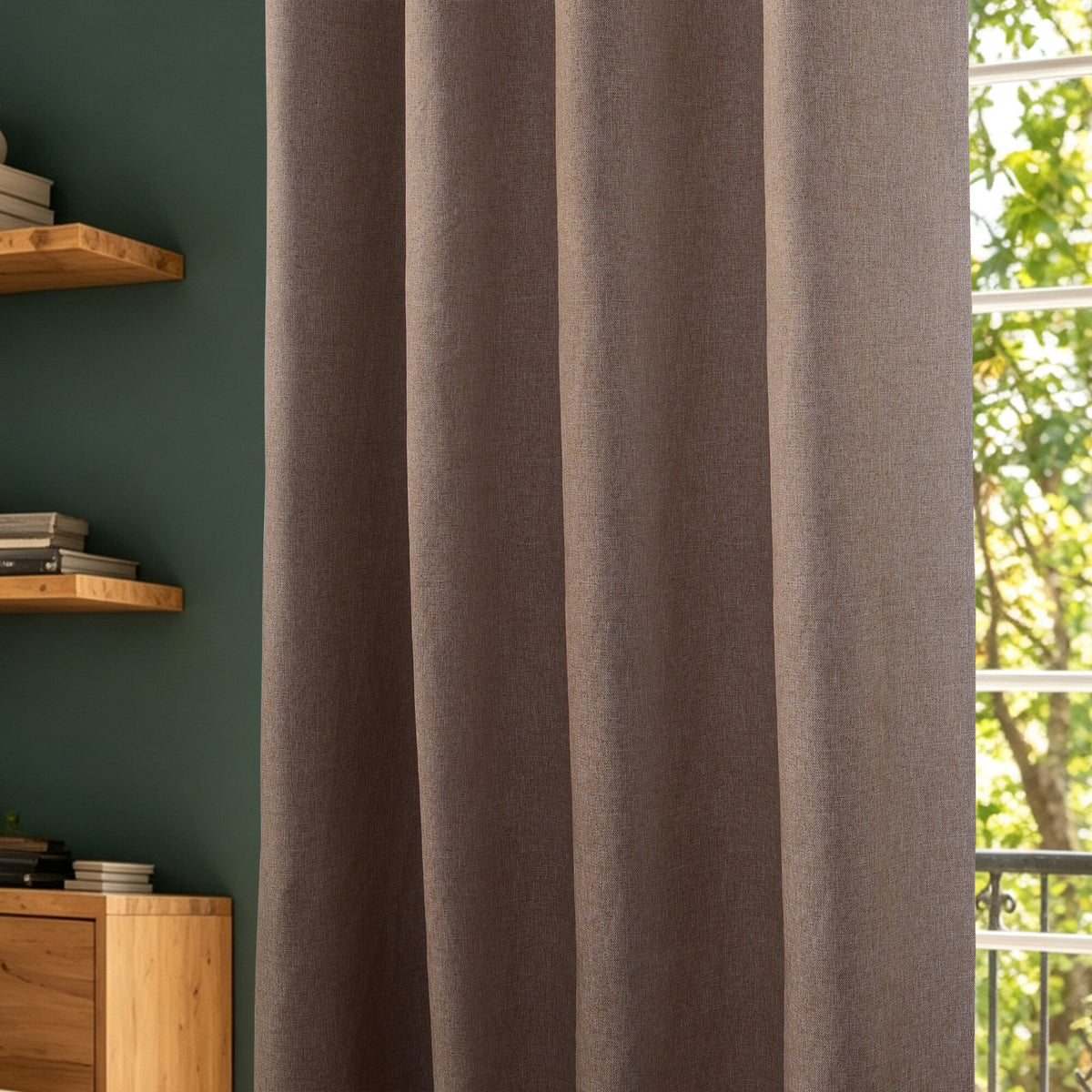 Rideau 100% occultant + 8 œillets 140 x 240 cm Polyester chambray "Cocooning" Chataigne