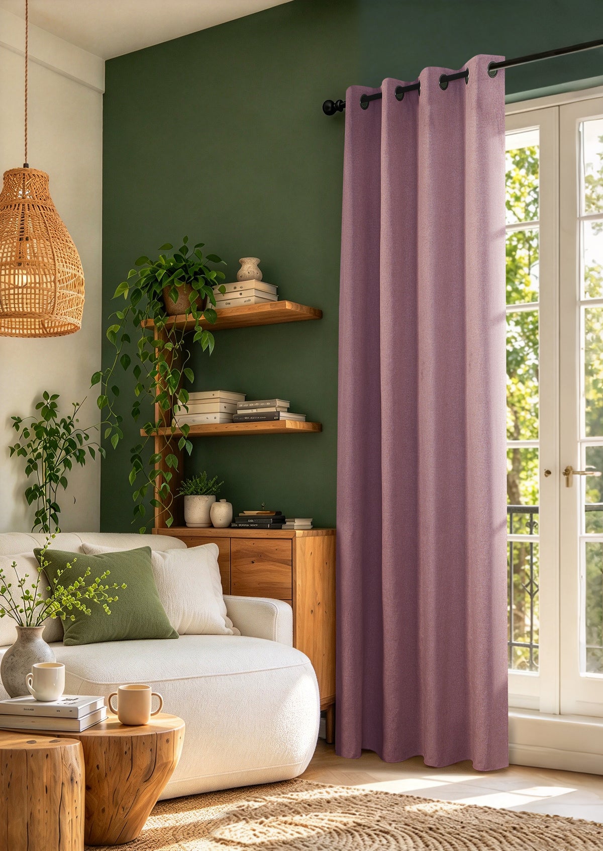 Rideau 100% occultant + 8 œillets 140 x 240 cm Polyester chambray "Cocooning" Lavande