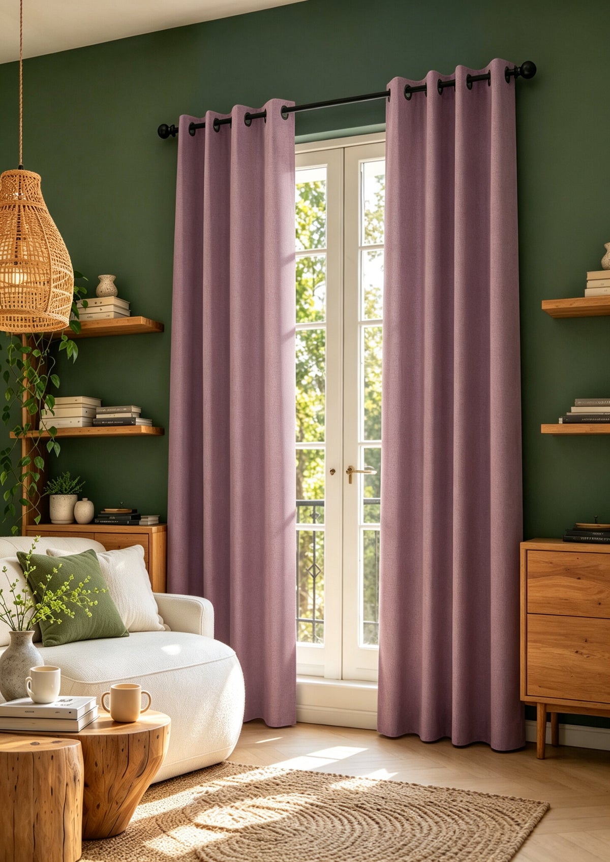 Rideau 100% occultant + 8 œillets 140 x 240 cm Polyester chambray "Cocooning" Lavande