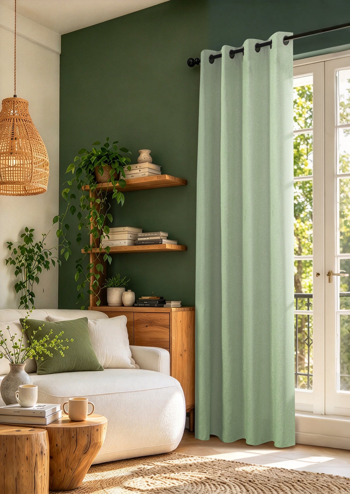 Rideau 100% occultant + 8 œillets 140 x 240 cm Polyester chambray "Cocooning" Menthe