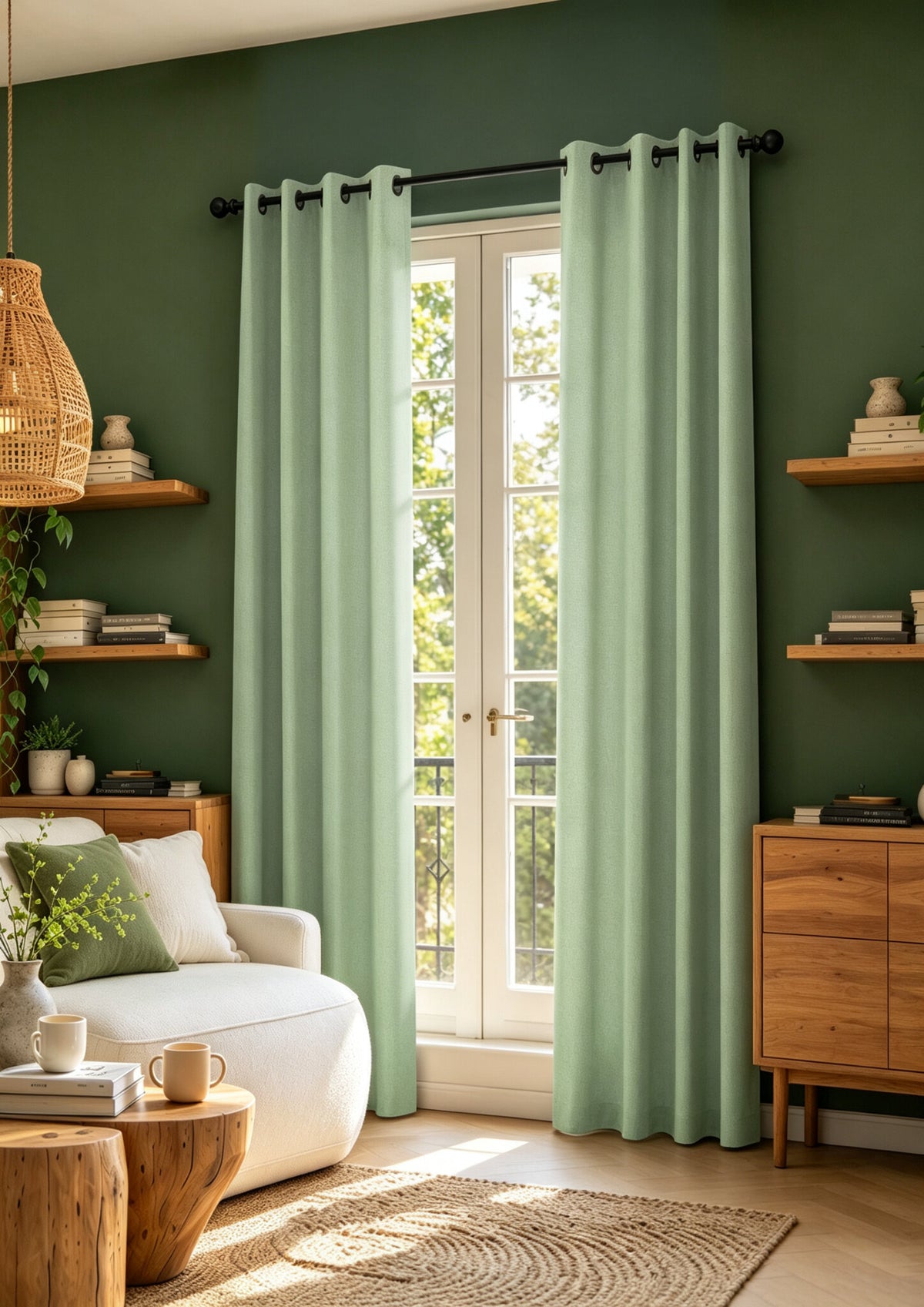 Rideau 100% occultant + 8 œillets 140 x 240 cm Polyester chambray "Cocooning" Menthe