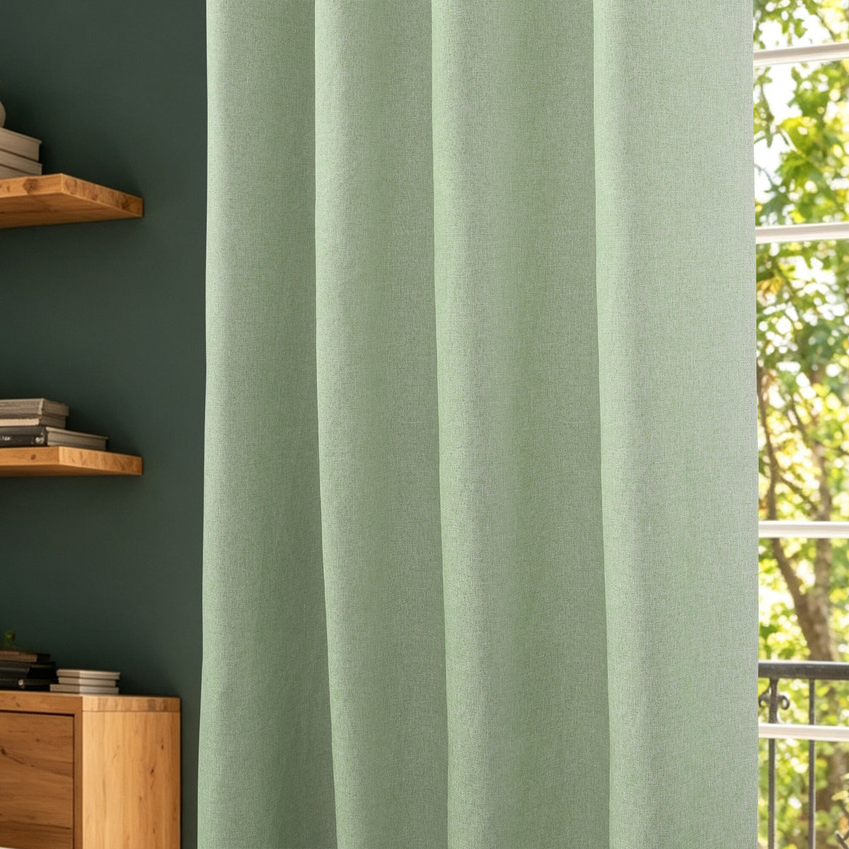 Rideau 100% occultant + 8 œillets 140 x 240 cm Polyester chambray "Cocooning" Menthe