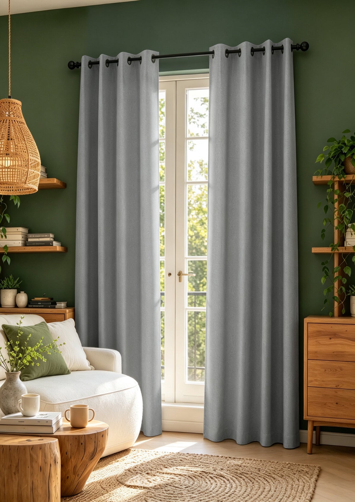 Rideau 100% occultant + 8 œillets 140 x 240 cm Polyester chambray "Cocooning" Perle