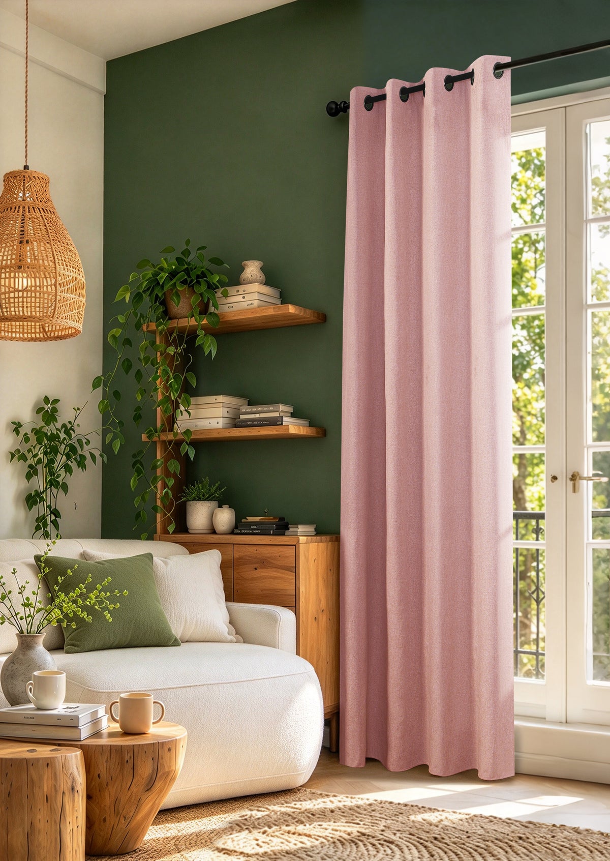 Rideau 100% occultant + 8 œillets 140 x 240 cm Polyester chambray "Cocooning" Rose