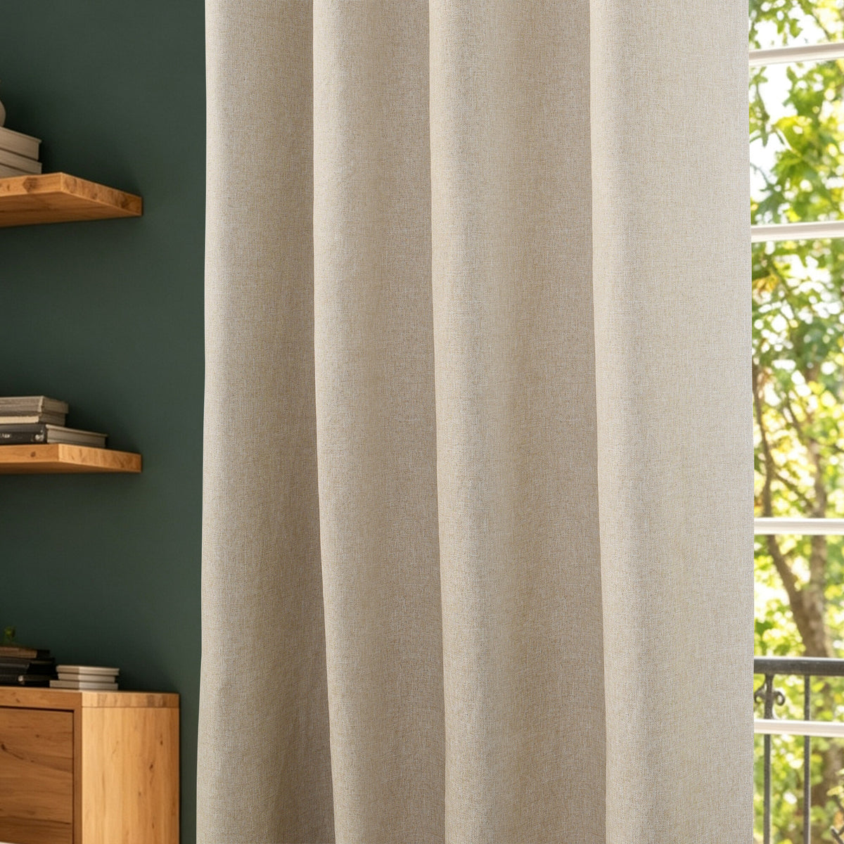 Rideau 100% occultant + 8 œillets 140 x 240 cm Polyester chambray "Cocooning" Sable