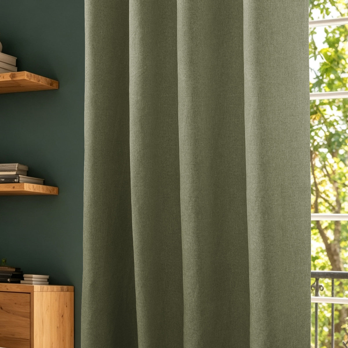 Rideau 100% occultant + 8 œillets 140 x 240 cm Polyester chambray "Cocooning" Sauge