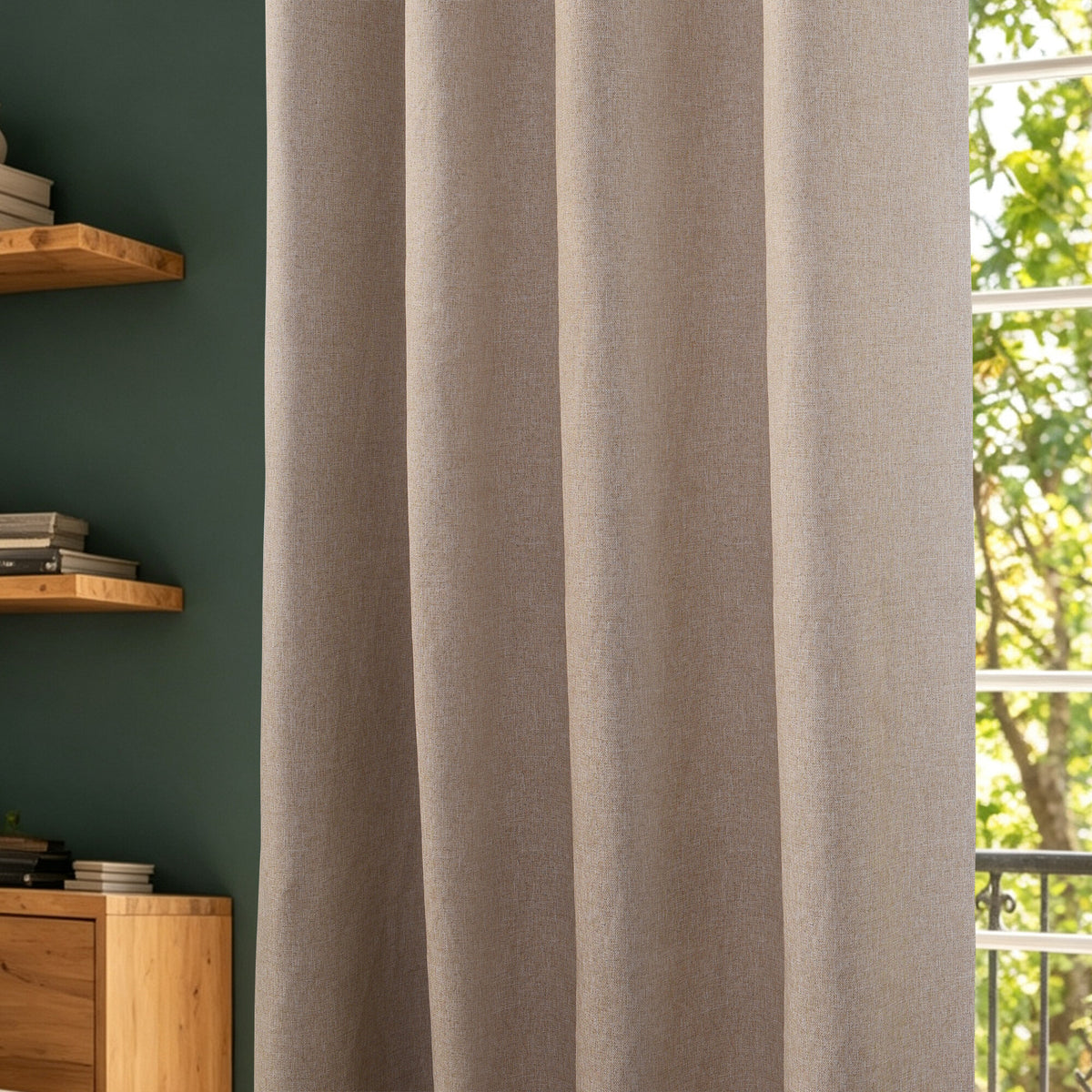 Rideau 100% occultant + 8 œillets 140 x 240 cm Polyester chambray "Cocooning" Taupe