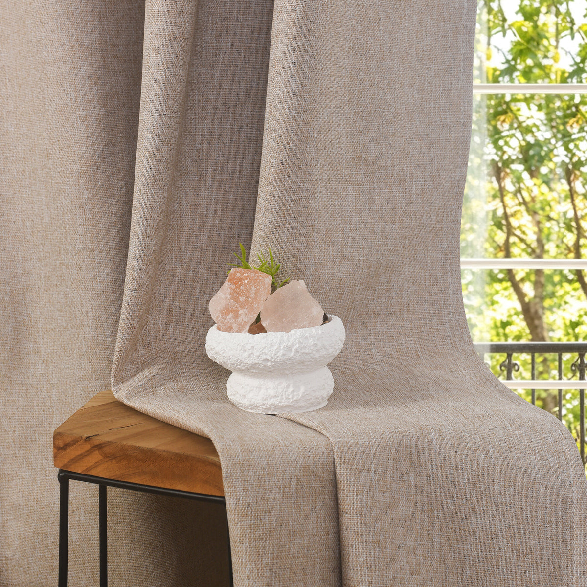 Rideau 100% occultant + 8 œillets 140 x 240 cm Polyester chambray "Cocooning" Taupe