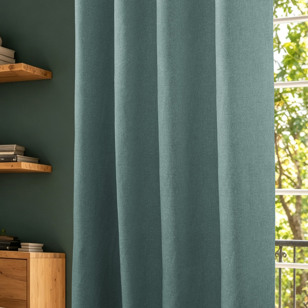 Rideau 100% occultant + 8 œillets 140 x 240 cm Polyester chambray "Cocooning" Turquoise