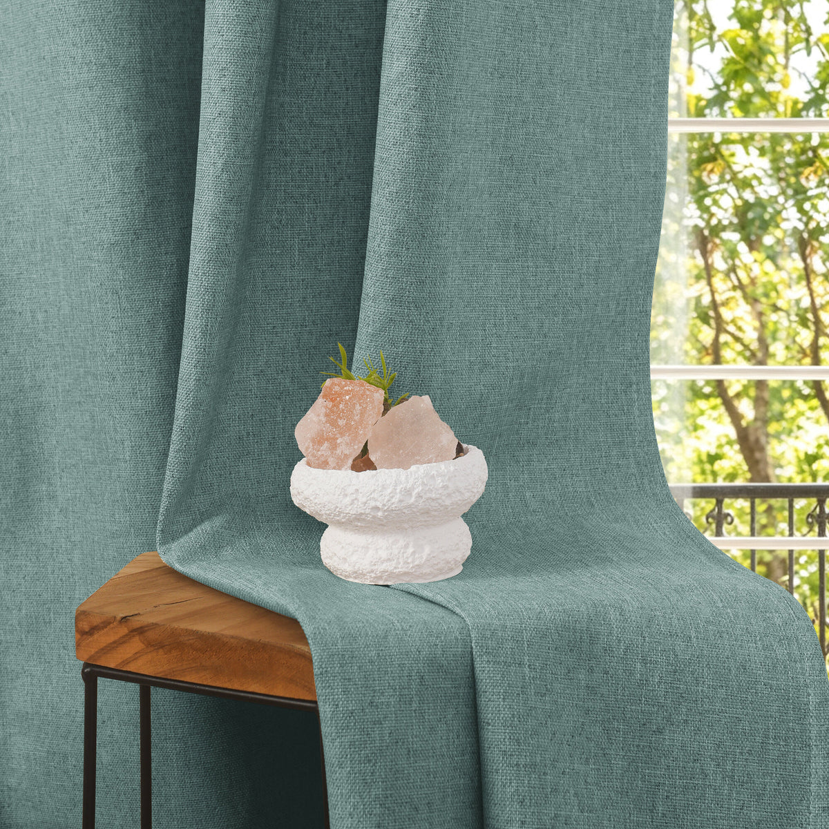 Rideau 100% occultant + 8 œillets 140 x 240 cm Polyester chambray "Cocooning" Turquoise
