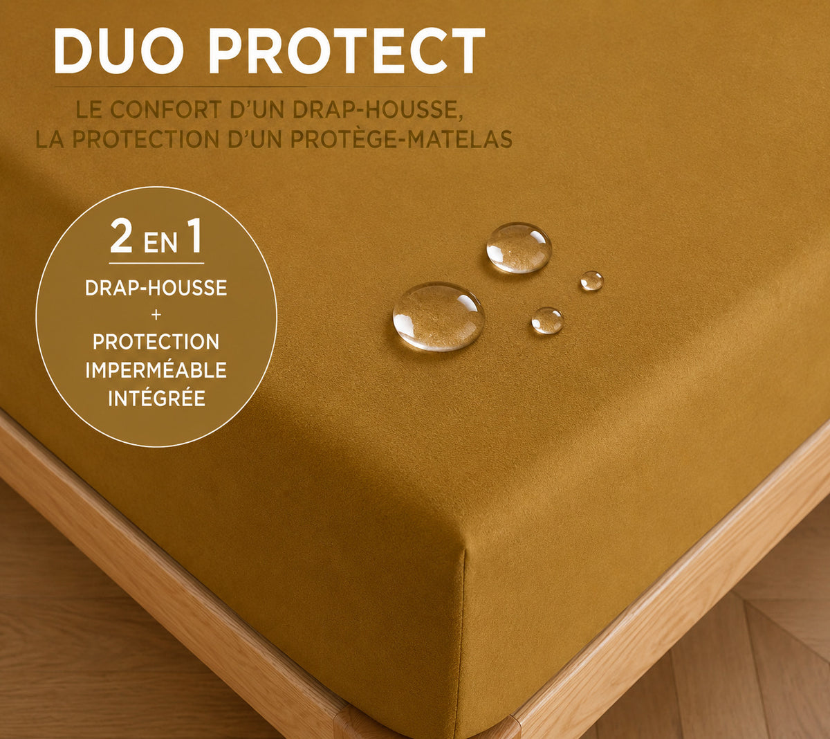 Drap housse "Duo Protect" imperméable 100% Coton 57 fils/cm² 140 x 190 cm Caramel