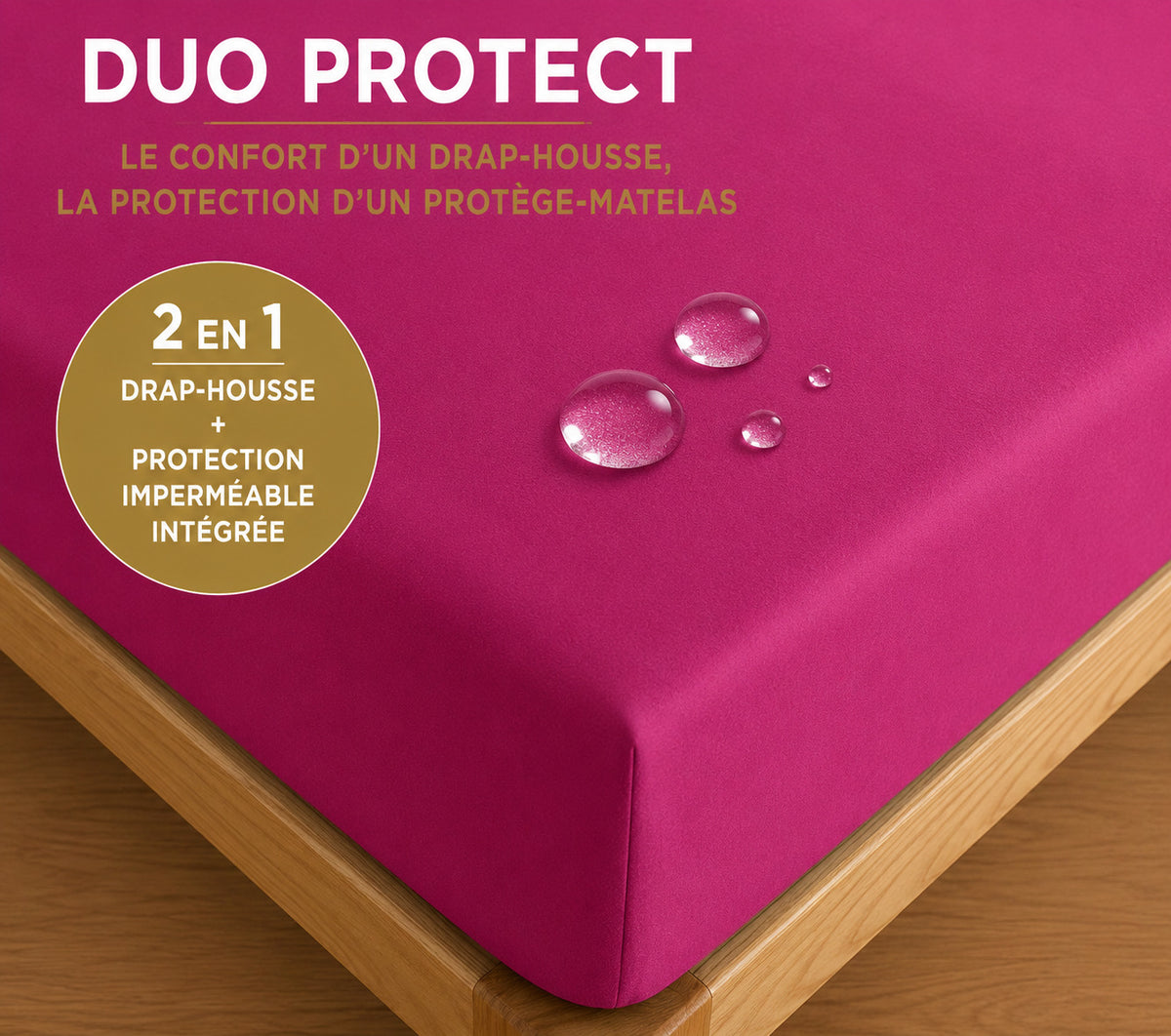 Drap housse "Duo Protect" imperméable 100% Coton 57 fils/cm² 90 x 190 cm Magenta