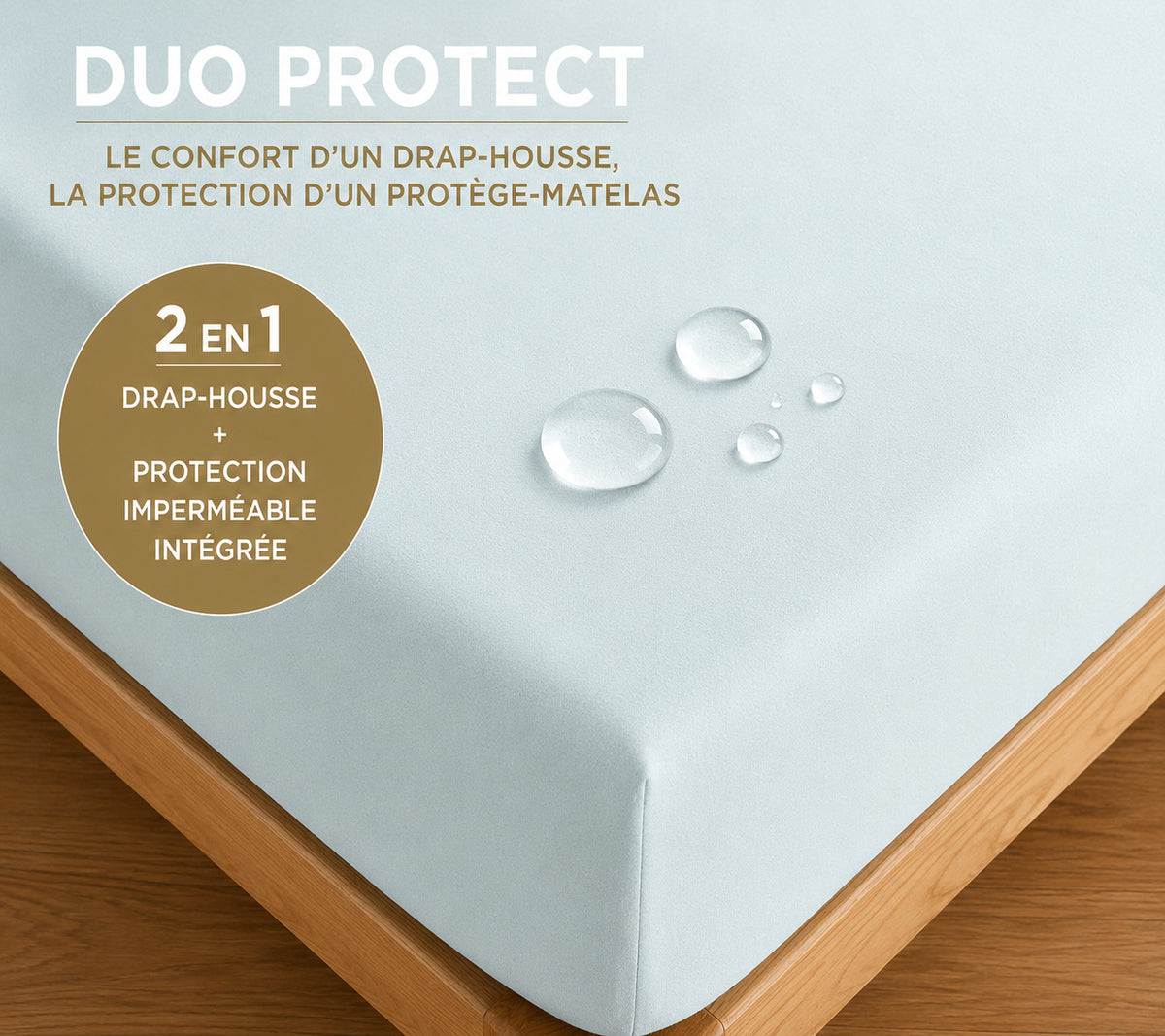 Drap housse "Duo Protect" imperméable 100% Coton 57 fils/cm² 140 x 190 cm Menthe