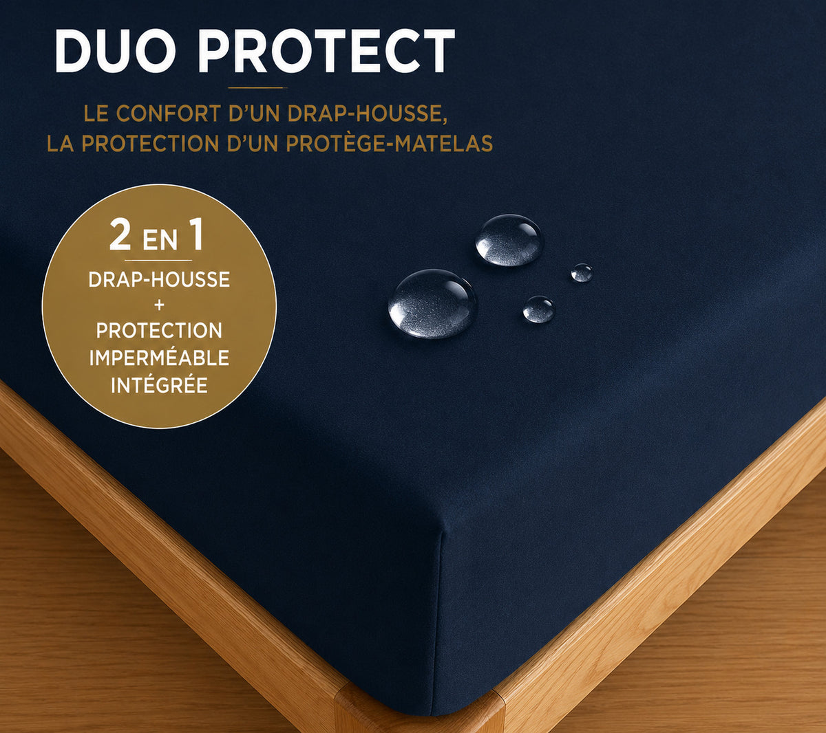 Drap housse "Duo Protect" imperméable 100% Coton 57 fils/cm² 180 x 200 cm Bleu Nuit