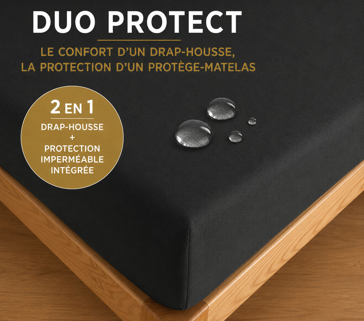 Drap housse "Duo Protect" imperméable 100% Coton 57 fils/cm² 180 x 200 cm Truffe