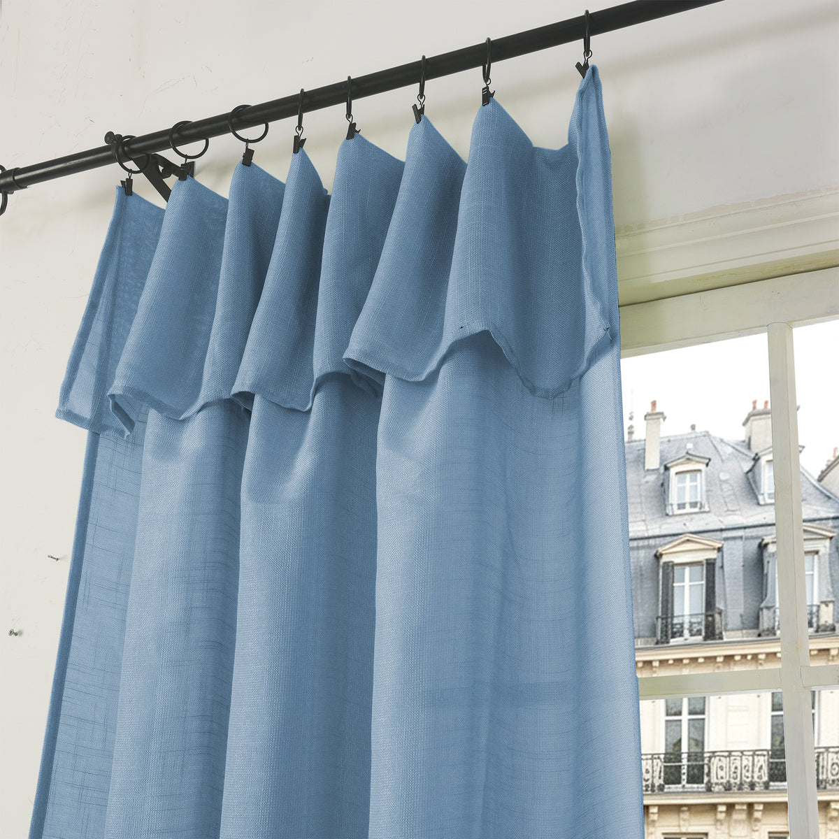 Rideau ajustable + 8 anneaux pince 140 x 270 cm Polyester effet lin" Evasion" Bleuet