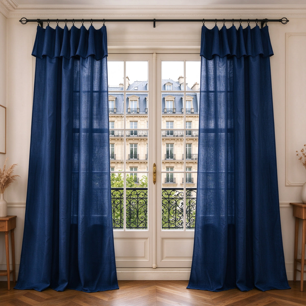 Rideau ajustable + 8 anneaux pince 140 x 270 cm Polyester effet lin" Evasion" Bleu nuit