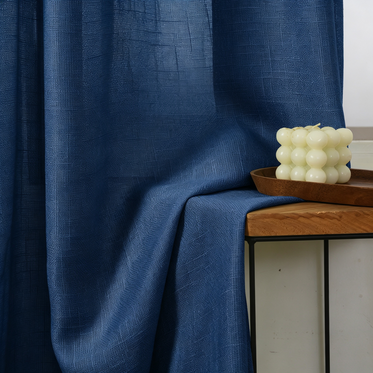 Rideau ajustable + 8 anneaux pince 140 x 270 cm Polyester effet lin" Evasion" Bleu nuit