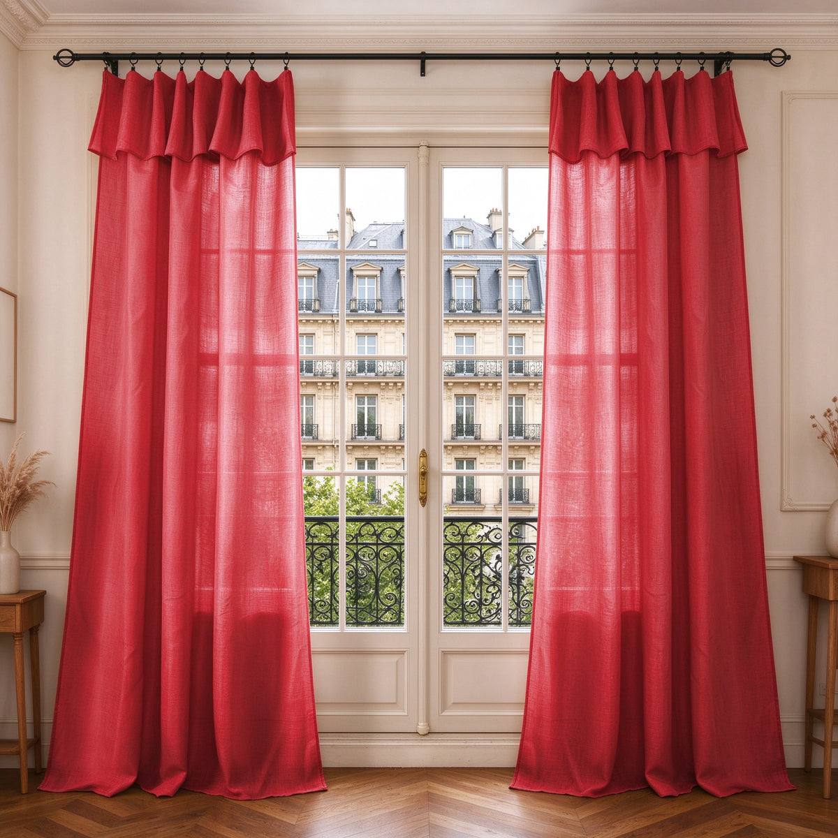 Rideau ajustable + 8 anneaux pince 140 x 270 cm Polyester effet lin" Evasion" Cerise