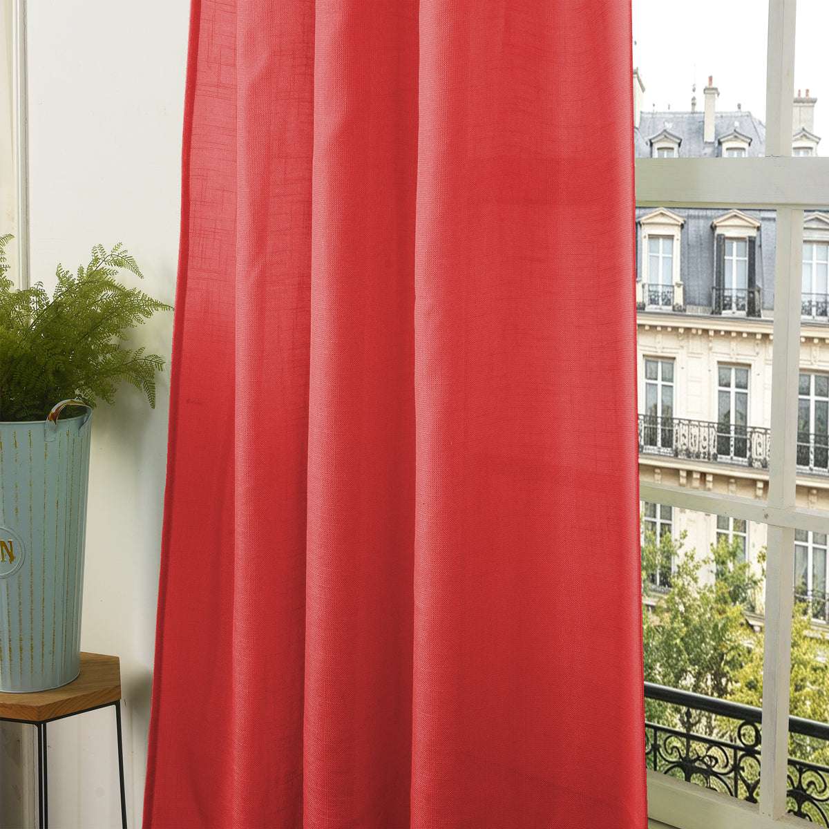 Rideau ajustable + 8 anneaux pince 140 x 270 cm Polyester effet lin" Evasion" Cerise