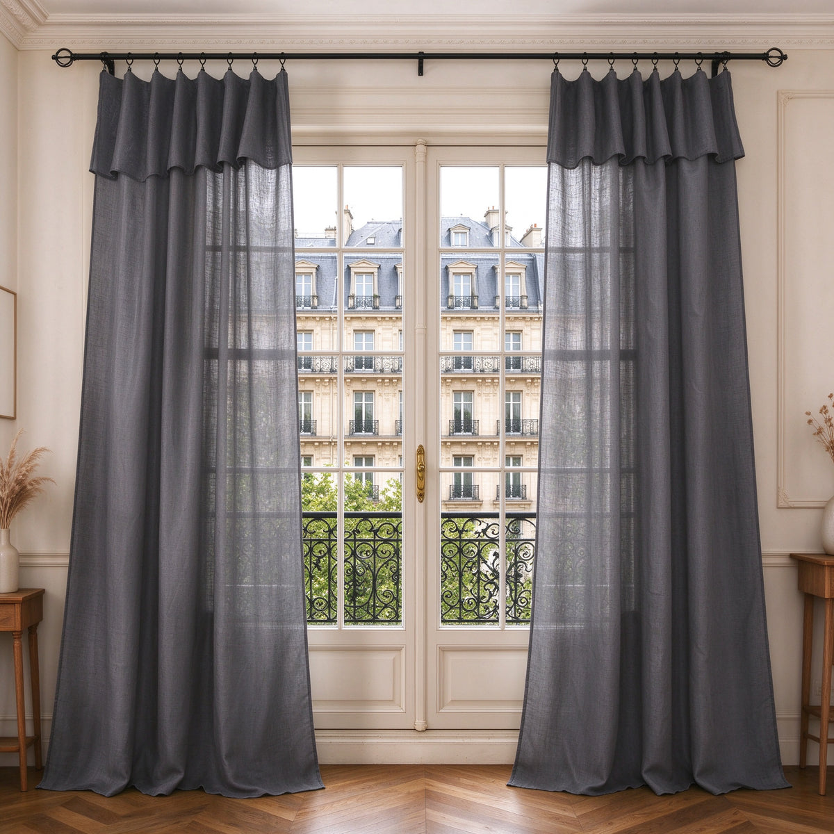 Rideau ajustable + 8 anneaux pince 140 x 270 cm Polyester effet lin" Evasion" Granite