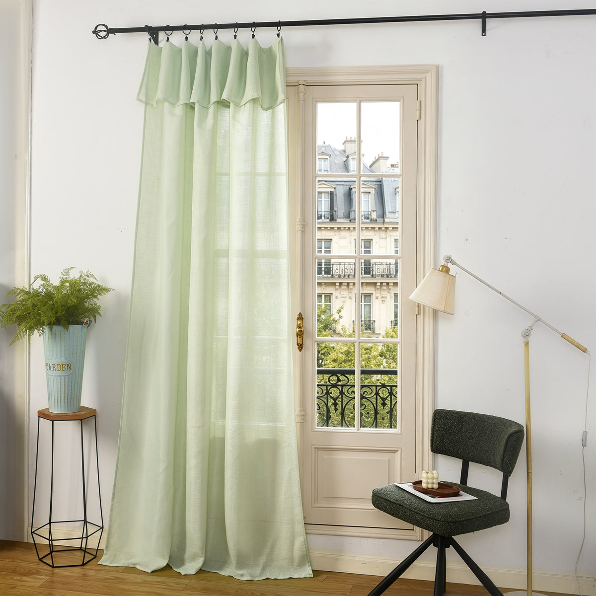 Rideau ajustable + 8 anneaux pince 140 x 270 cm Polyester effet lin" Evasion" Menthe