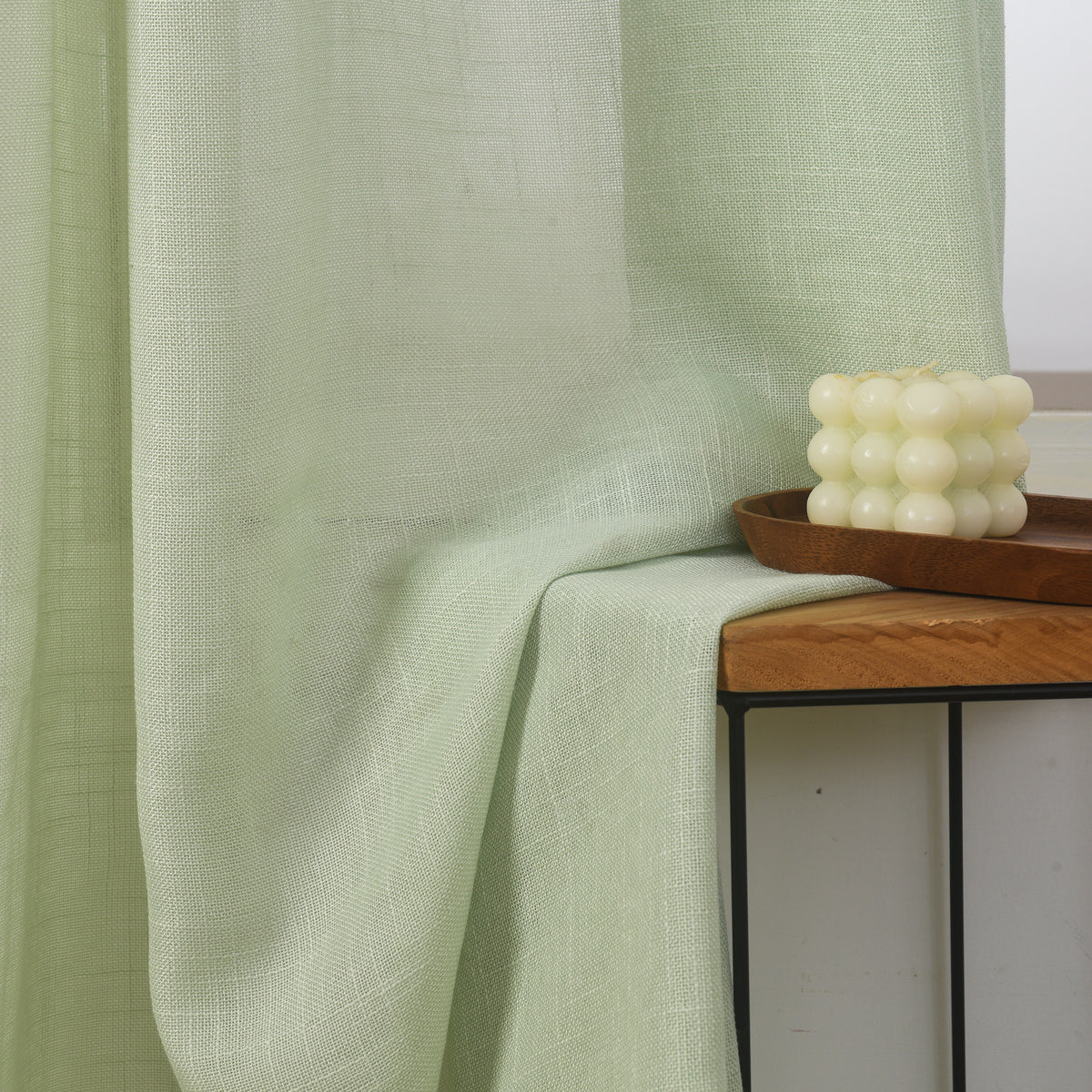 Rideau ajustable + 8 anneaux pince 140 x 270 cm Polyester effet lin" Evasion" Menthe