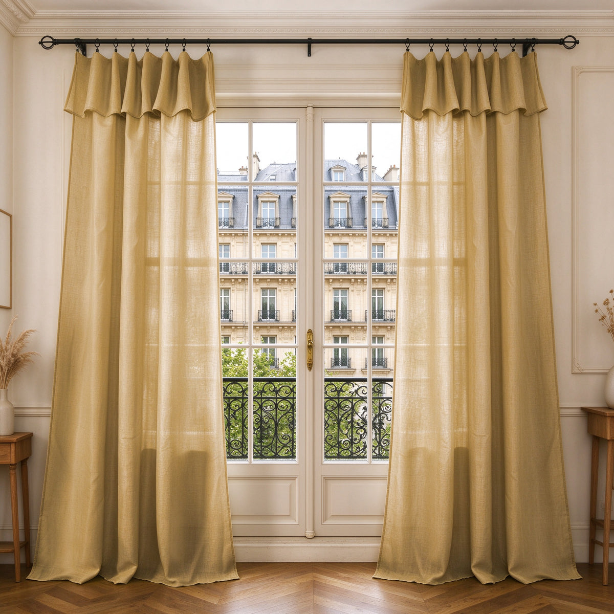Rideau ajustable + 8 anneaux pince 140 x 270 cm Polyester effet lin" Evasion" Miel