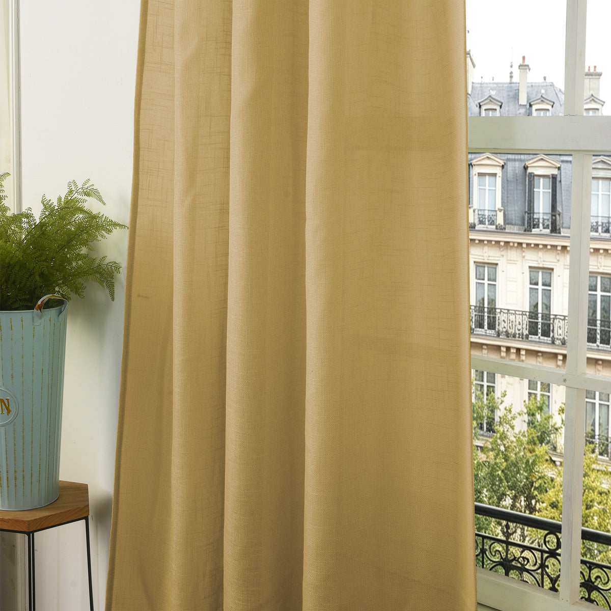 Rideau ajustable + 8 anneaux pince 140 x 270 cm Polyester effet lin" Evasion" Miel