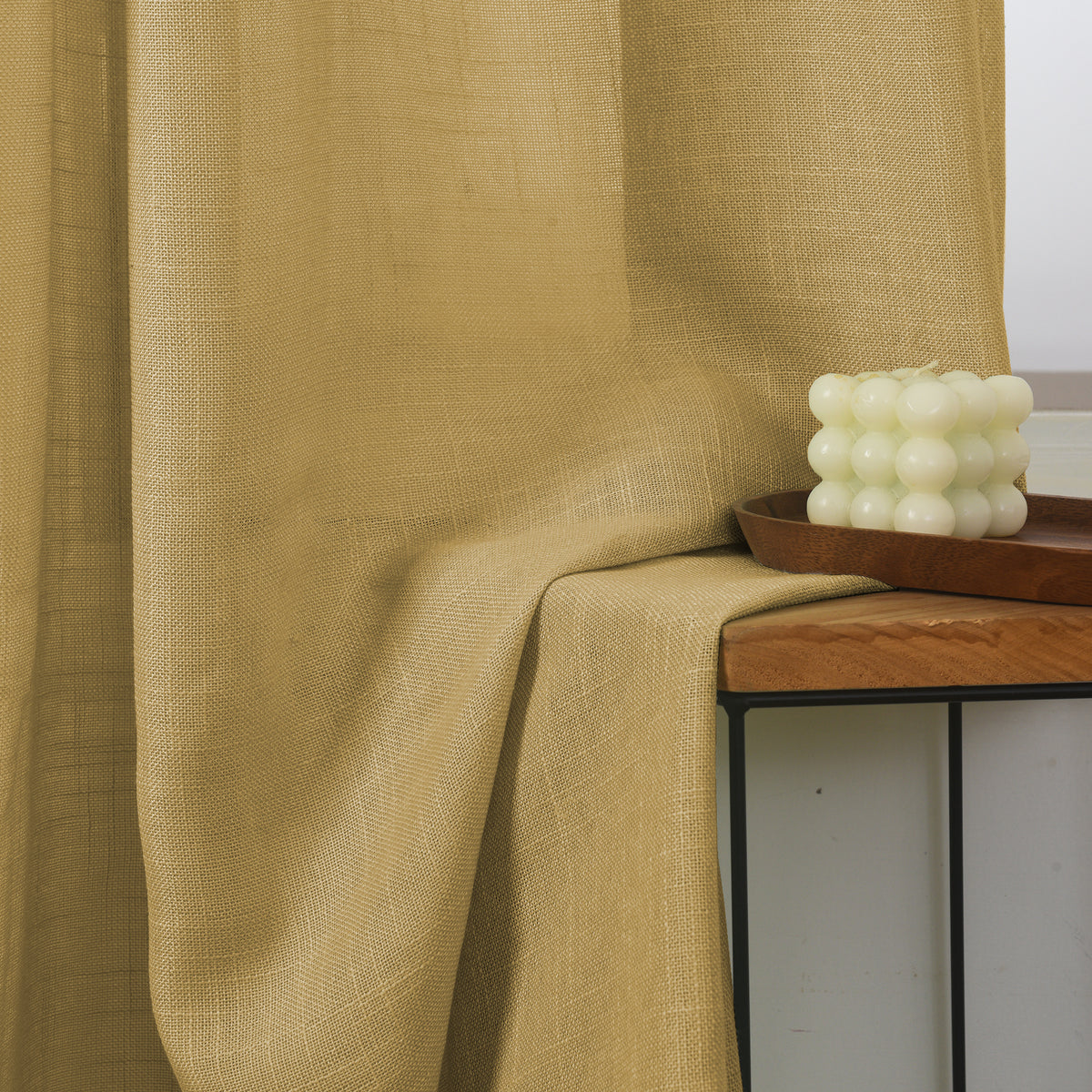 Rideau ajustable + 8 anneaux pince 140 x 270 cm Polyester effet lin" Evasion" Miel