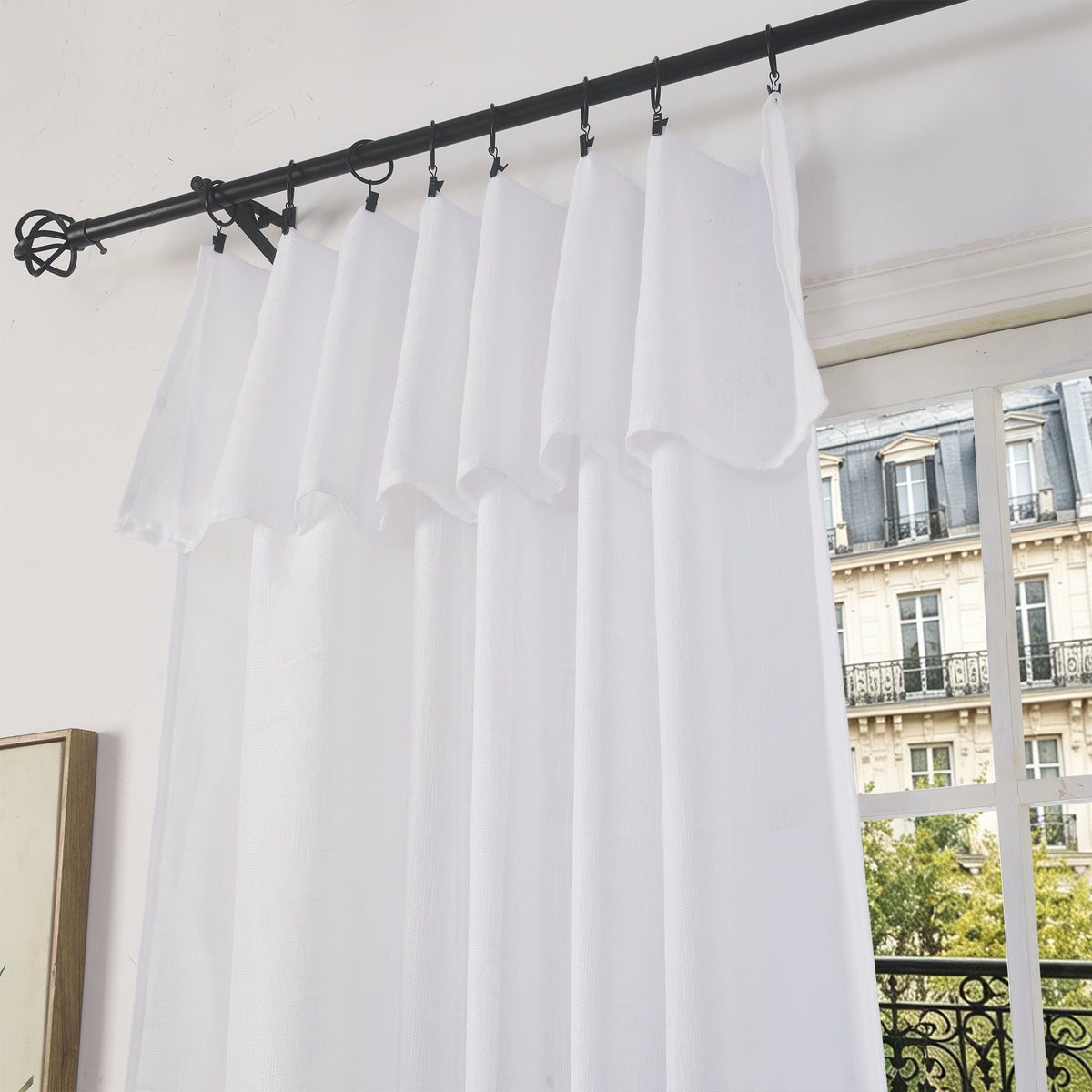 Rideau ajustable + 8 anneaux pince 140 x 270 cm Polyester effet lin" Evasion" Neige