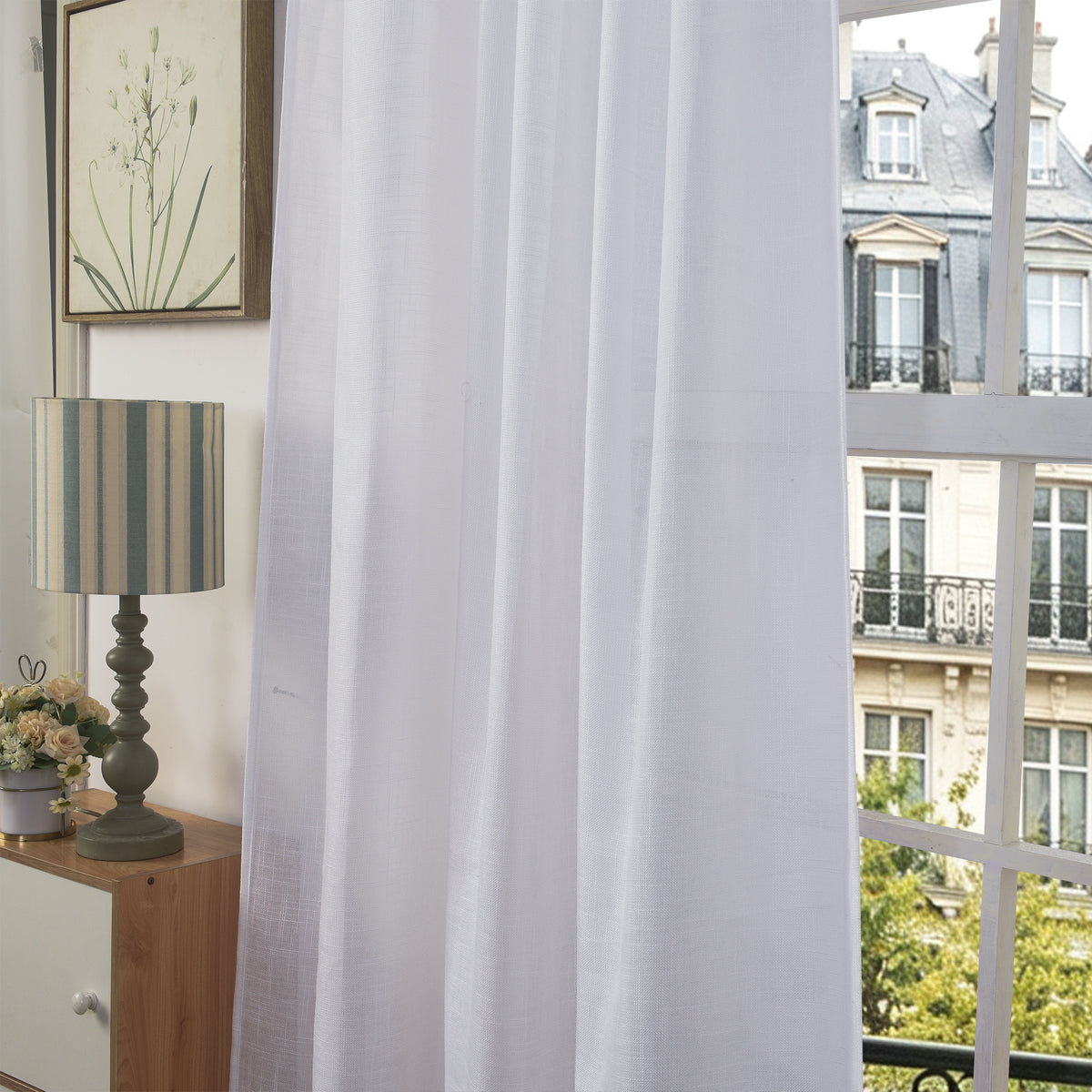 Rideau ajustable + 8 anneaux pince 140 x 270 cm Polyester effet lin" Evasion" Neige