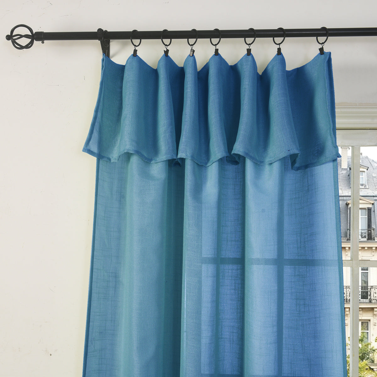 Rideau ajustable + 8 anneaux pince 140 x 270 cm Polyester effet lin" Evasion" Cyan