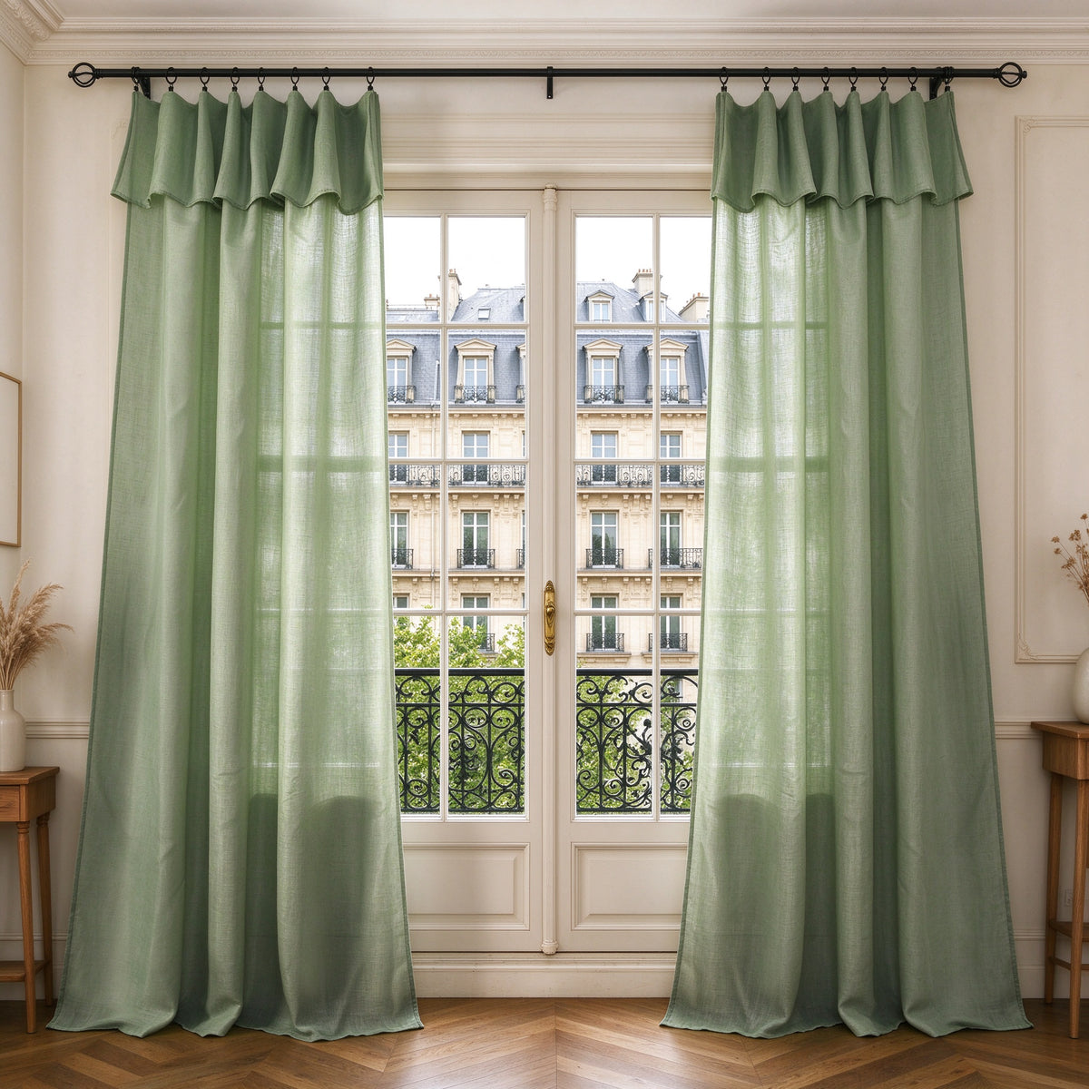 Rideau ajustable + 8 anneaux pince 140 x 270 cm Polyester effet lin" Evasion" Romarin