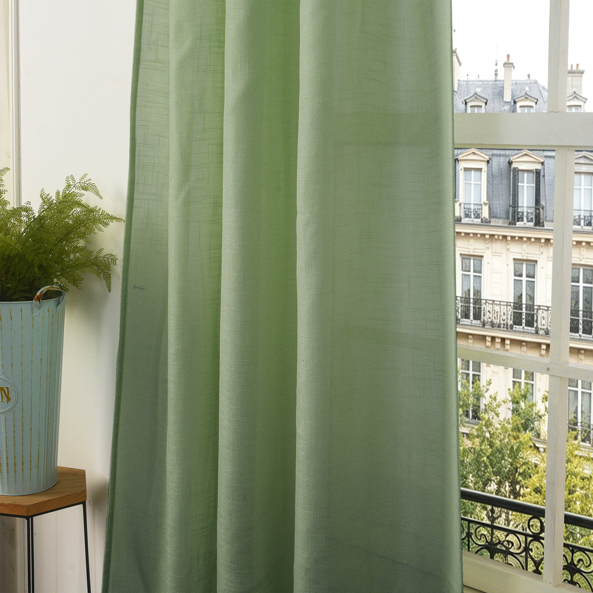 Rideau ajustable + 8 anneaux pince 140 x 270 cm Polyester effet lin" Evasion" Romarin