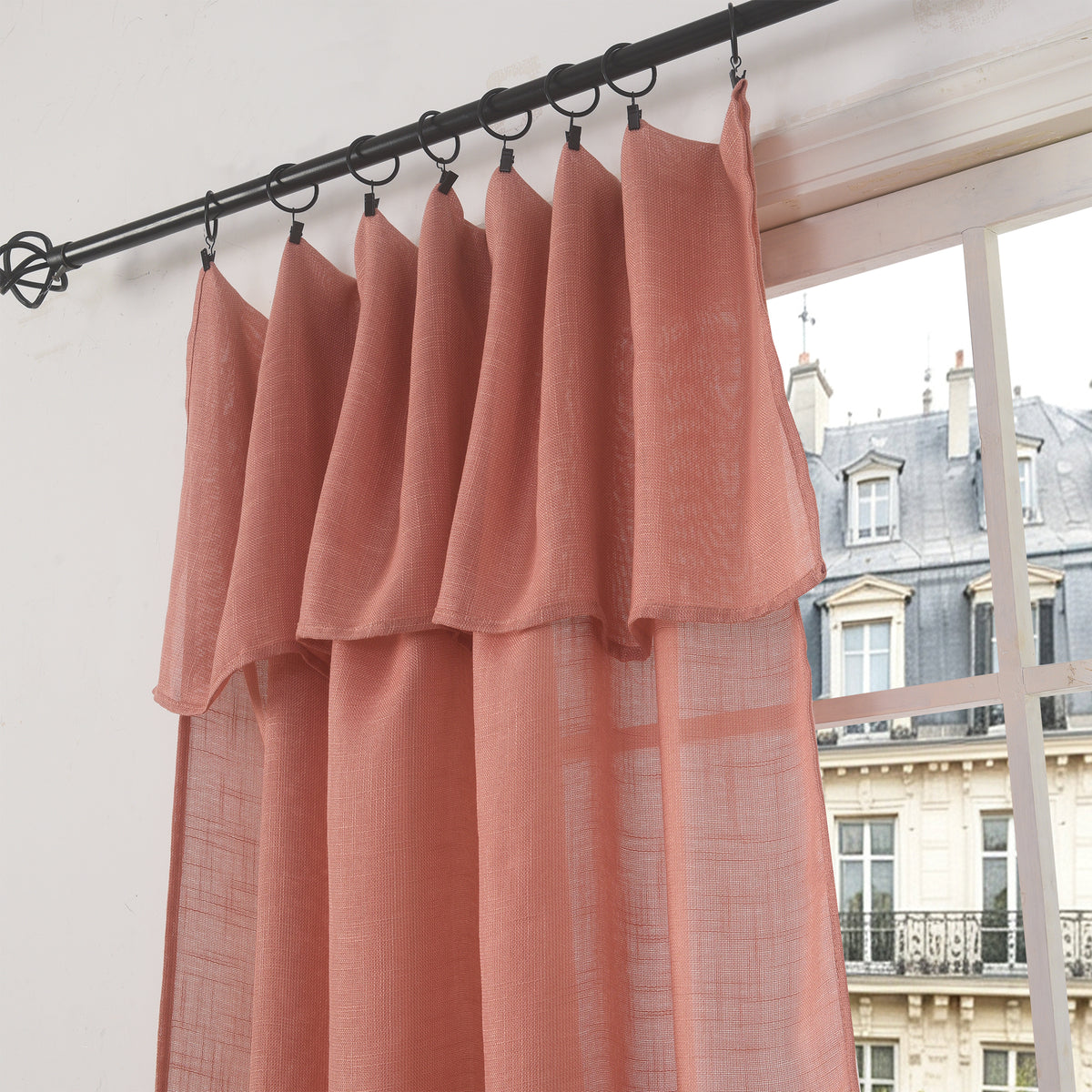 Rideau ajustable + 8 anneaux pince 140 x 270 cm Polyester effet lin" Evasion" Rose Boise