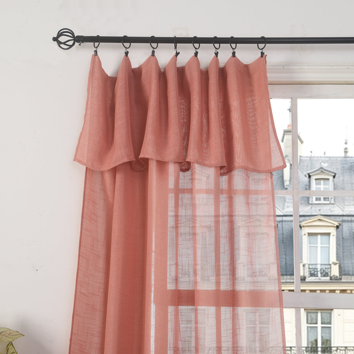Rideau ajustable + 8 anneaux pince 140 x 270 cm Polyester effet lin" Evasion" Rose Boise