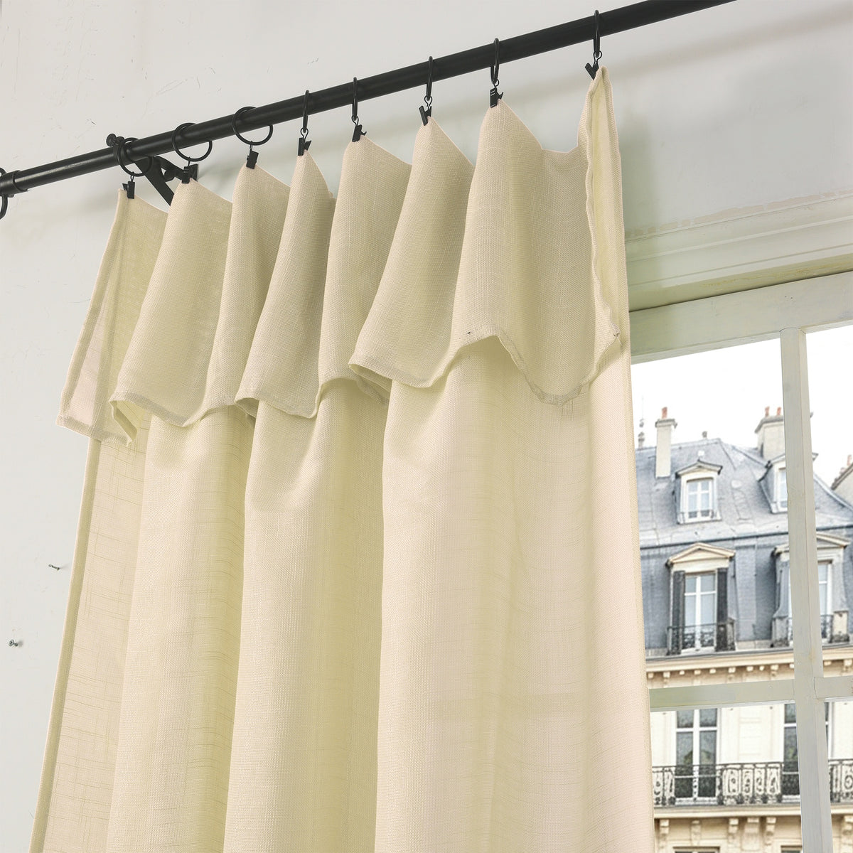 Rideau ajustable + 8 anneaux pince 140 x 270 cm Polyester effet lin" Evasion" Sable