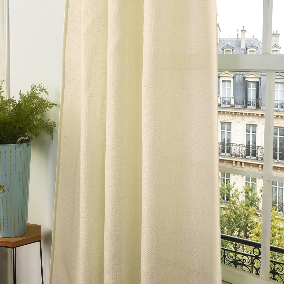 Rideau ajustable + 8 anneaux pince 140 x 270 cm Polyester effet lin" Evasion" Sable