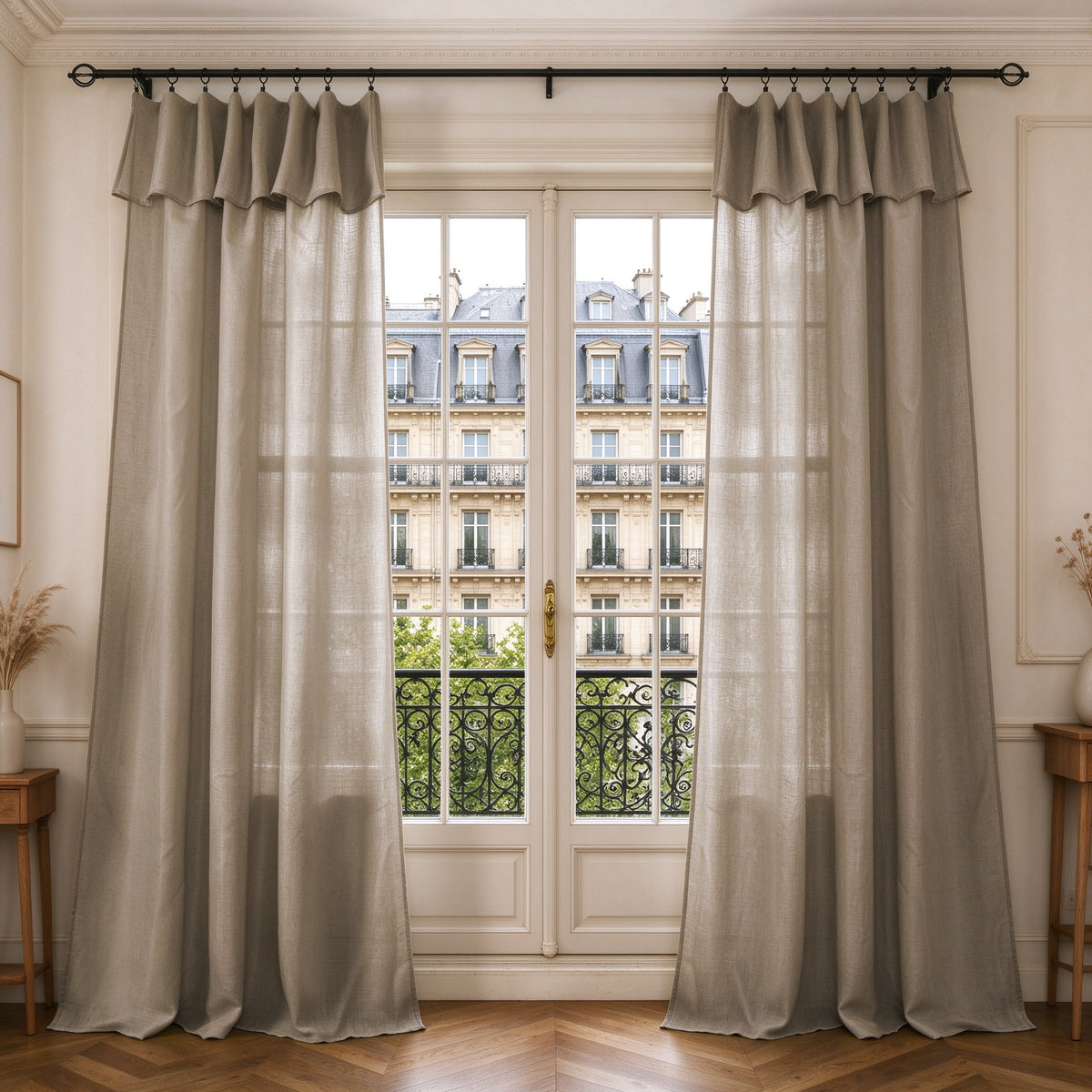 Rideau ajustable + 8 anneaux pince 140 x 270 cm Polyester effet lin" Evasion" Taupe