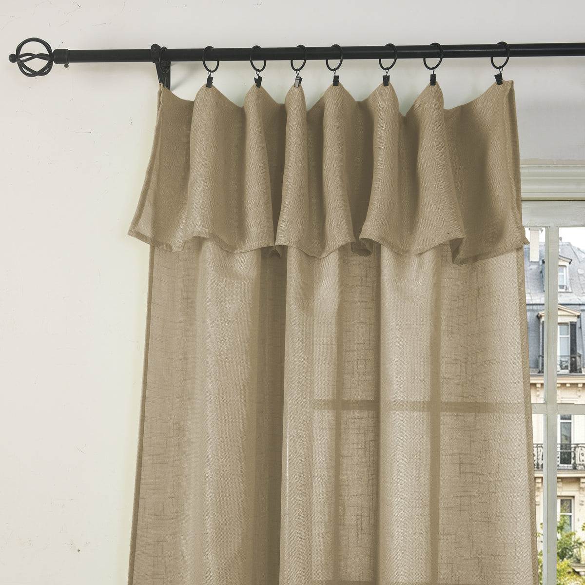 Rideau ajustable + 8 anneaux pince 140 x 270 cm Polyester effet lin" Evasion" Taupe